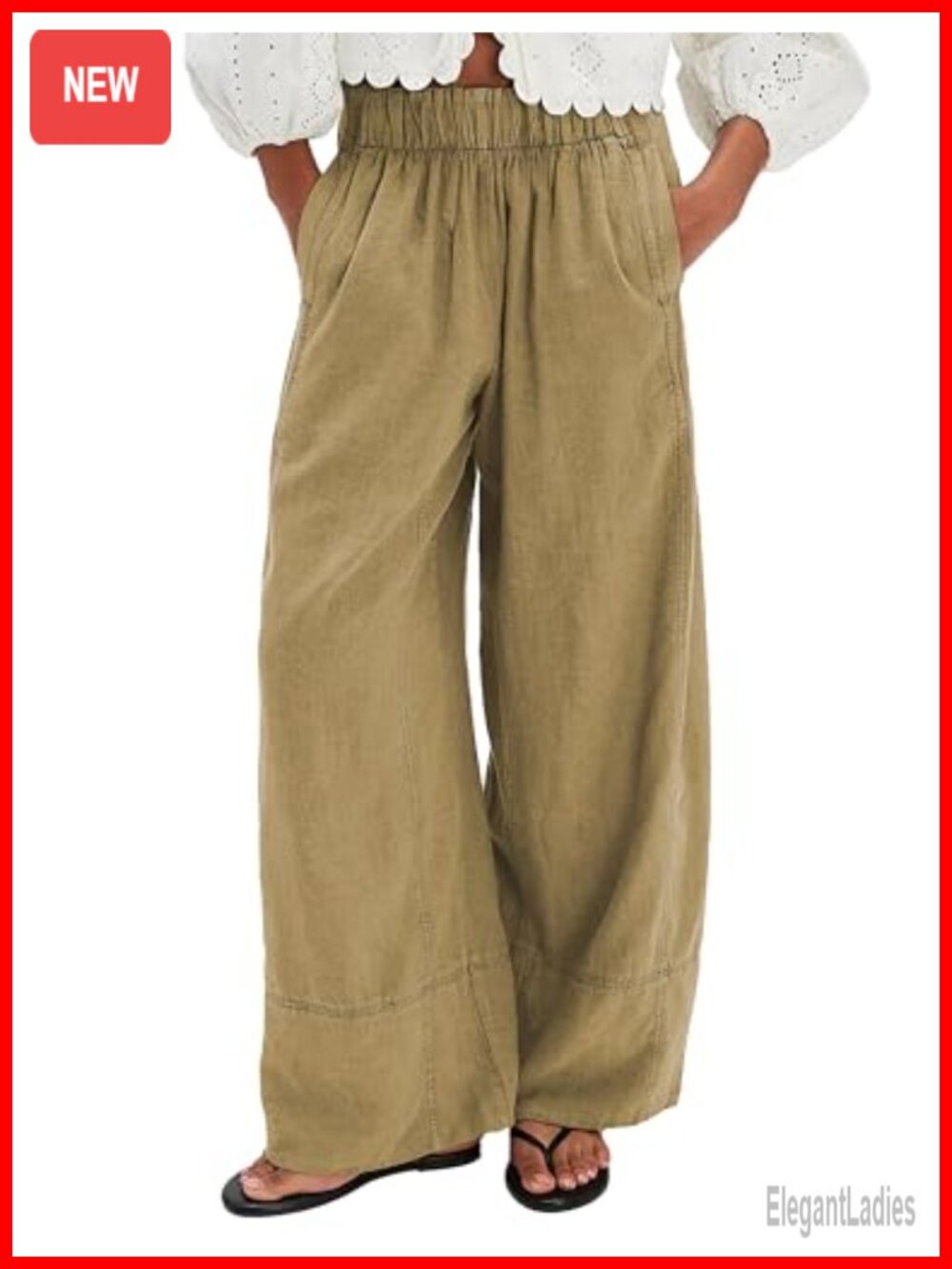 Womens Wide Leg Linen Palazzo Pants Elastic Waist Boho Beach Trousers